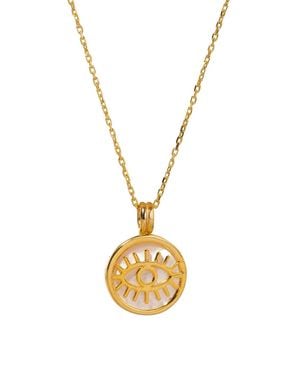 Ebru Jewelry Pearl & Round Evil Eye Pendant Talisman Necklace - Metallic