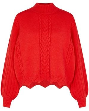 Sour Figs Batwing Sleeves Scallop Edge Knit Jumper - Red