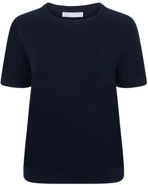 Paul James Knitwear Ultra Fine Cotton Cassie Saddle Shoulder Knitted T-Shirt - Blue