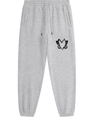 X Ilona Blue Heart With Wings Dove Signature Streetware Fleece Sweatpants - Gray