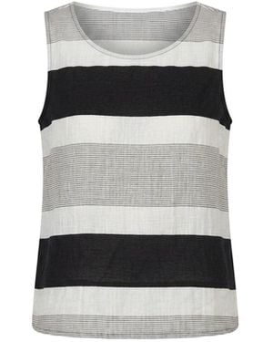 James Lakeland Striped Linen Blend Sleeveless Button-Back Top - Black