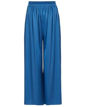 Avenue 8 High Waist Loose-Fit Silk Trousers - Blue