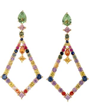 Artisan Tourmaline & Multi Sapphire Geometric Drop Earrings - Metallic