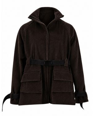 Gunda Hafner Ltd Cotton Corduroy Funnel Neck Jacket With Belt - Black