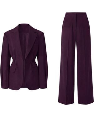 BLUZAT Plum Suit With Waist Accentuated Blazer And Wide-Leg Trousers - Purple