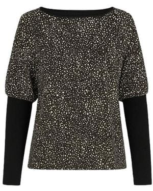 Conquista Sleeve Detail Print Top - Black