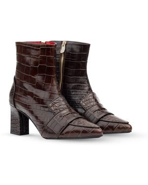 Rosamund Muir London Luciana Crocodile Print Loafer Boots - Brown