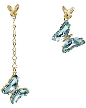 Farra Swarovski Butterfly Asymmetric Earrings - Blue