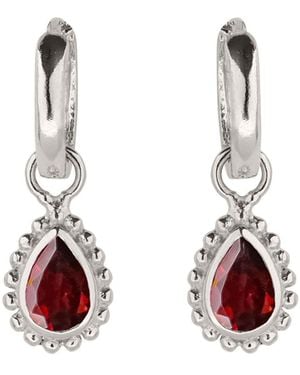 Charlotte's Web Jewellery January Birthstone Sterling Huggie Hoops - Red