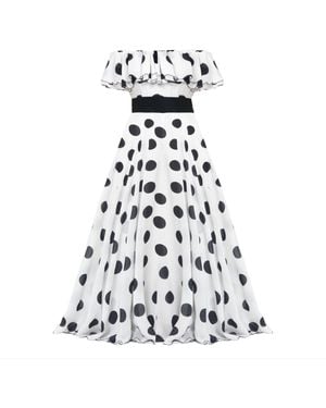 MATSOUR'I 100% Silk Dress Scarlett Polka-Dots Midi - White