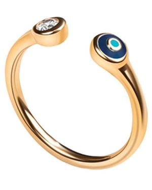 Karma and Luck Enamel Evil Eye Ring – Protection Statement Jewellery – Sparkling Positivity - Metallic