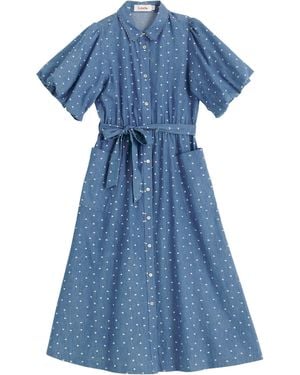 Louche Lola Flower Dot Print Balloon Sleeve Shirtdress - Blue