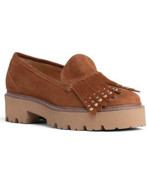 Beautiisoles by Robyn Shreiber Made in Italy Riley Platform Suede Loafer Day Night Wear - Brown
