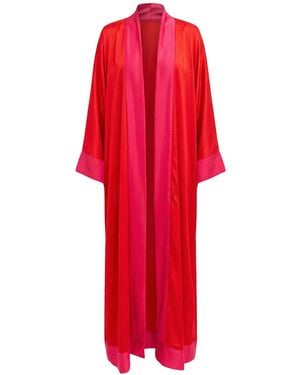 Janara Jones Fuchsia Cuffs Satin Long Abaya Kaftan - Red