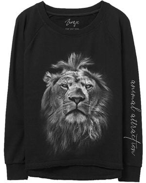 Zenzee Lion Animal Print Crewneck Sweatshirt - Black