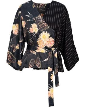 ARTISTA Balance Floral Wrap Kimono Top - Black