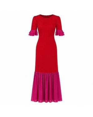 Rose & Nancy Saphi And Polka Dot Midi Dress - Red