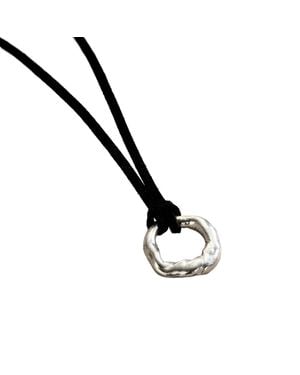 Posh Totty Designs Sterling Lucky Pebble Hoop Leather Necklace - Black