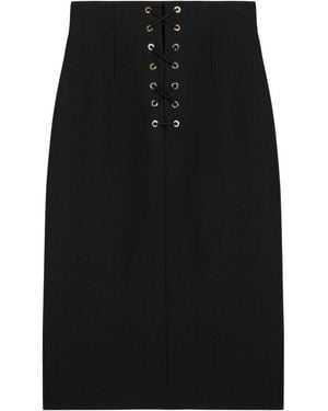 Nocturne Eyelet Detail High Waist Midi Skirt - Black