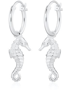 Lily Charmed Sterling Seahorse Charm Hoop Earrings - White