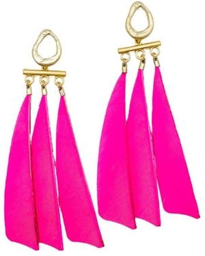 Babaloo Boho Feather Fringe Earrings - Pink