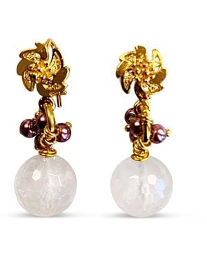 Bellus Domina Wedding Collection Shiny Rose Quartz Earrings - Metallic