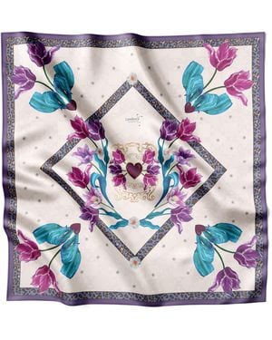 Lamberty Munich Neutrals Spring Tulips Silk Scarf - Blue