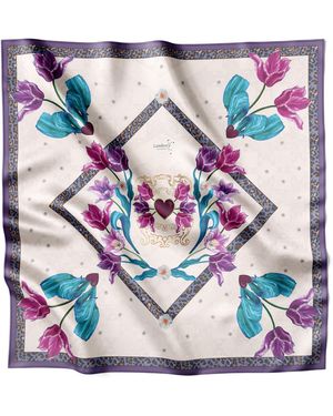 Lamberty Munich Neutrals Spring Tulips Silk Scarf - Blue