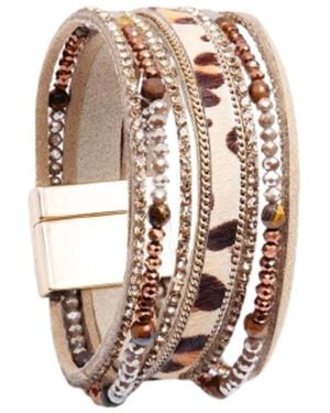 Saachi Beaded Animal Fur Bracelet - Brown