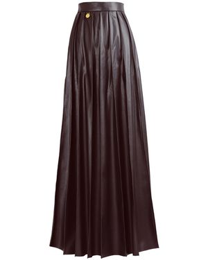 Kargede Leather Maxi Skirt – Pleated Faux, High Waist - Purple