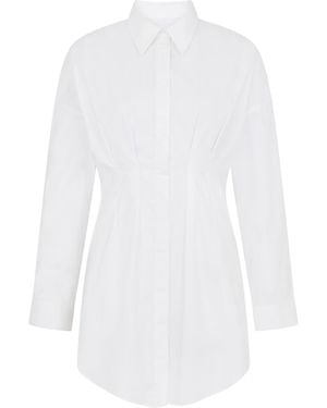 Sour Figs Oversized Button-Front Mini Shirt Dress - White