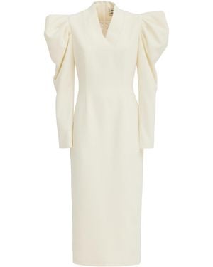 Julia Allert Neutrals Crepe Midi Dress With Statement Sleeves – Ivory - Natural