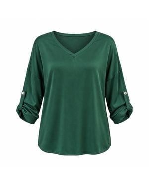 James Lakeland Satin V-Neck Blouse - Green