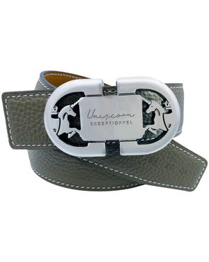 Champagne & Horses Reversible Leather Belt Heritage Tan With Buckle - Green
