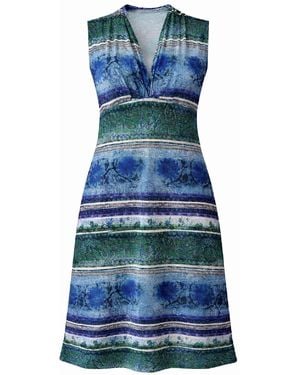 Conquista Border Print Sleeveless V-Neck Dress - Blue
