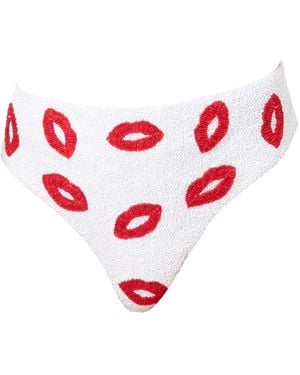Self-Adore Kiss Hand-Beaded Embellished High-Waisted Bikini Bottom - Red