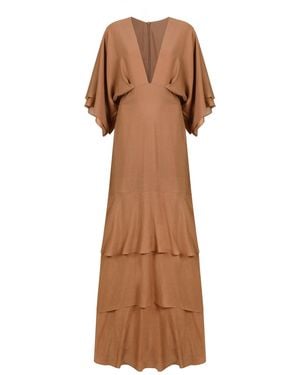 House of Ika Deep V-Neck Viscose Maxi Dress - Brown
