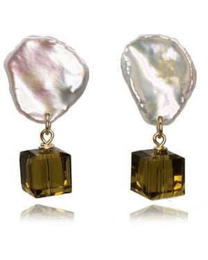 Marquise Swim Earrings Air Drop Keshi Pearl Filled & Crystal - Metallic