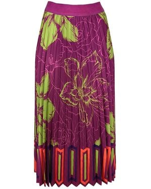 Lalipop Design Floral & Geometric Colour Block Half Circle Pleated Skirt - Purple
