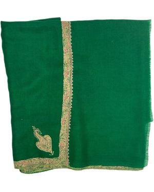 Kaminee Deep Pure Cashmere Stole With Paisley Hand Embroidery - Green