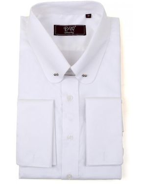 DAVID WEJ Pin Collar Double Cuff Fine Herringbone Shirt – - Blue