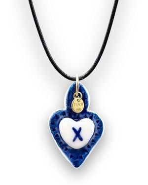 Tiké Jewels Sacred Heart Initial Letter X Porcelain Choker Necklace – Plated - Blue