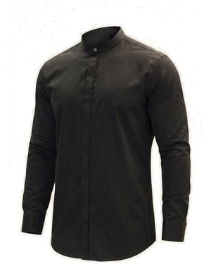 Ron Tomson Pure Cotton Band Collar Dress Shirt - Black