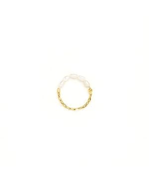 Seven Saints Pure Light, Freshwater Baroque Pearl Chain Ring, Plated Sterling - Metallic