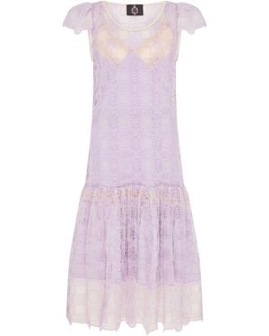 Lisa The Label Palma Crochet Lilac Short Sleeve Dress With Blossom Lilac Silk Satin Slip - Purple