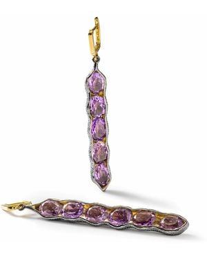 German Kabirski Chimey Plated Asymmetric Earrings With Natural Amethyst - Purple