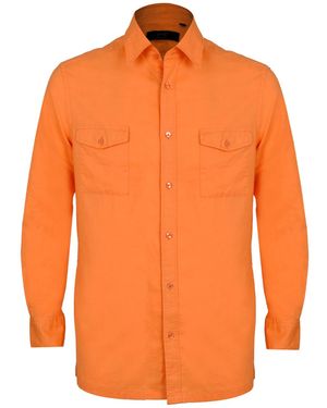 DAVID WEJ Hugo Linen Front Pocket Shirt - Orange