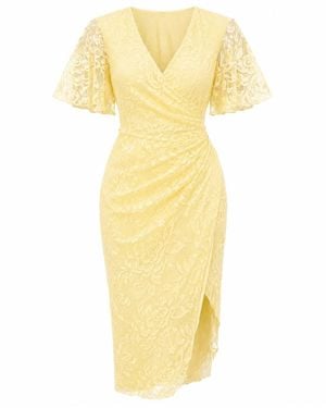 Girl In Mind Natasha Angel Sleeve Wrap Midi Dress - Yellow