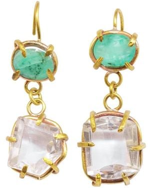 Lily Flo Jewellery Kelpie Emerald & Rock Crystal Drop Earrings - Green