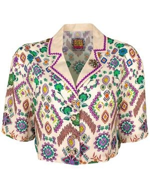 Lalipop Design Boho Style Viscose Crop Shirt - Multicolour